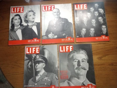 Life Magazine Lot of 5 Full Month of March 1943 - 1, 8, 15, 22, 29 WW2 USSR Foto 1 de 4