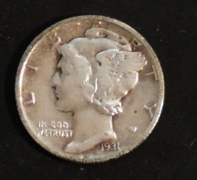 1931-D  MERCURY DIME   V.F. COND. 90% SILVER  LOW MINTAGE DATE - Image 1 of 2