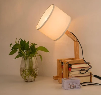 Robot Bedside Lamp, Fabric Lampshade Match Foldable Solid Wood Body, Creative E2 - Image 1 of 4