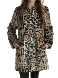 T Tahari Jenna Kunstfellmantel Leopardenmuster Größe XS Neu ohne Etikett - Bild 1 von 12