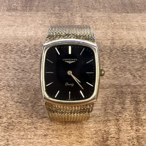 Vintage Longines Quartz Gold Tone Watch Black Dial - READ DESCRIPTION! - Picture 1 of 23