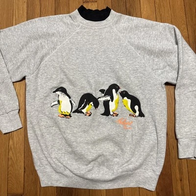 Vintage 90s Crewneck Sweatshirt Size L Penguin Graphic Pullover Made In USA - Image 1 of 4