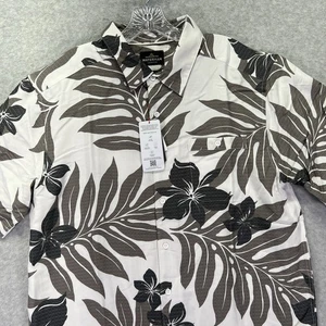 Quiksilver Waterman Shirt Mens Large Brown Shonan Hawaiian Floral Comfort Fit - Picture 1 of 8