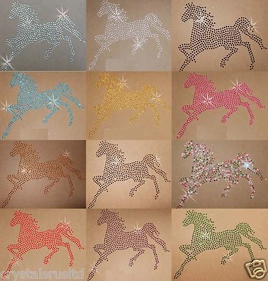 CRYSTALSRUS HORSE L 1col IRON-ON RHINESTONE CRYSTAL BLING TSHIRT TRANSFER PATCH Applique