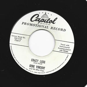 ROCKABILLY bw TEEN 45 - GENE VINCENT - CRAZY LEGS -HEAR 1957 PROMO CAPITOL - Picture 1 of 2
