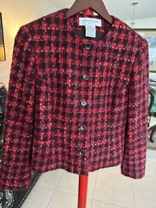 Jones New York Jacket Women’s 6P Short Red Black Wool Blend Exc Cond Pre-Owned - Picture 1 of 10