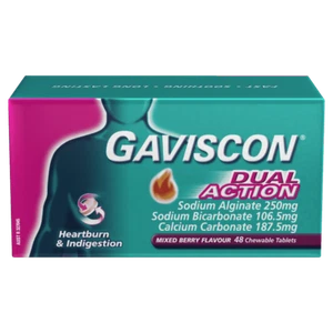 Gaviscon Dual Action 48 Chewable Tablets - Mixed Berry Heartburn Indigestion - Picture 1 of 1