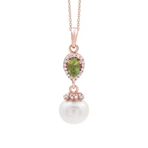 Colgante de gota de perlas de peridoto chapado en oro rosa 925 collar de plat... - Imagen 1 de 1