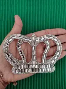 Hot Fix Patches Large Boys Silver Rhinestone Crown Designs Crystal Motif - Picture 1 of 4