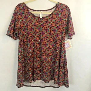 T-shirt Lularoe perfetta colorata geometrica marrone viola verde arancione taglia S - Foto 1 di 4
