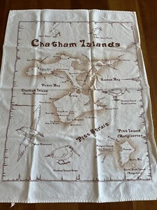 Vintage Chatham Islands Map  Kitchen Decor Tea Towel Cotton 27” x 20” - Picture 1 of 10