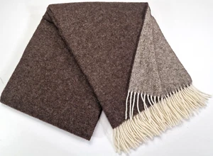 Wolldecke 100% Schurwolle Wohndecke Plaid Decke 140x200cm Braun-Weiß - Bild 1 von 5