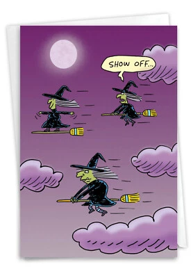 NOBLEWORKS 1 Funny Halloween Card with Envelope - Surfing Witch C6247HWG