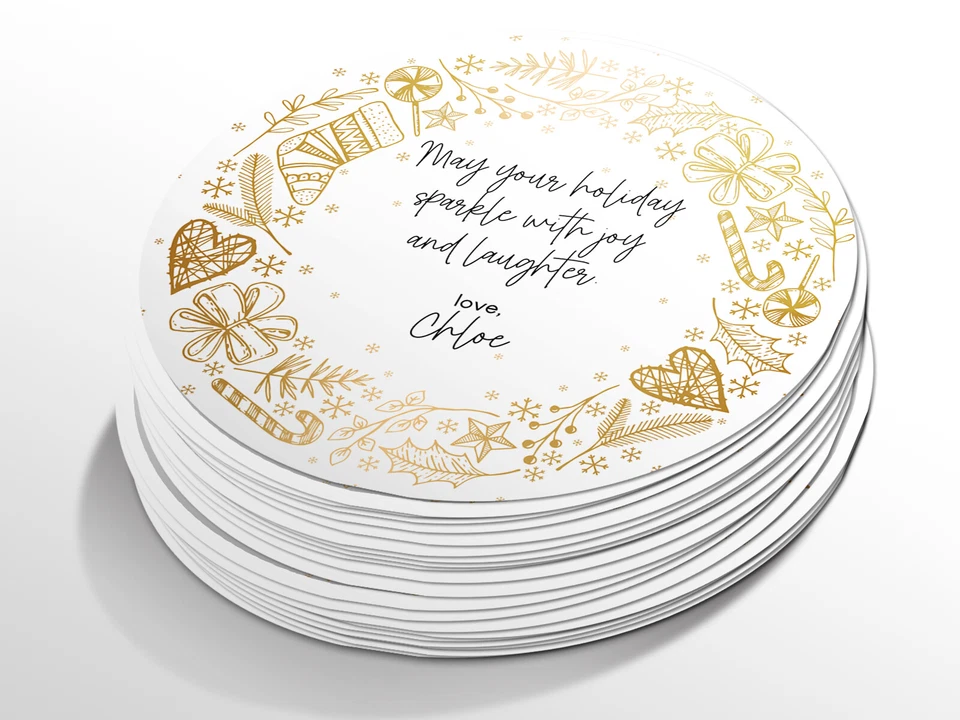 Etiquetas adhesivas redondas navideñas personalizadas, pegatinas personalizadas Foto 1 de 4