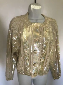 VTG 80's "Destinee" Cardigan Sequin Long Sleeve Wool Acrylic Blend Sweater - Picture 1 of 12