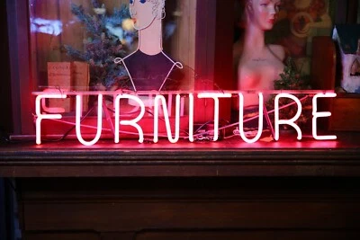 Letrero de neón vintage mediados de siglo muebles tienda exhibición boticario gabinete rosa Foto 1 de 4
