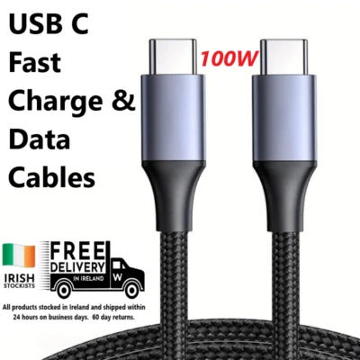 USB C Cable 100W PD Fast Charge Data Cable for Apple Android Samsung Sony Huawei - Image 1 of 4
