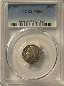 1949 Roosevelt Dime MS64 - Picture 1 of 2