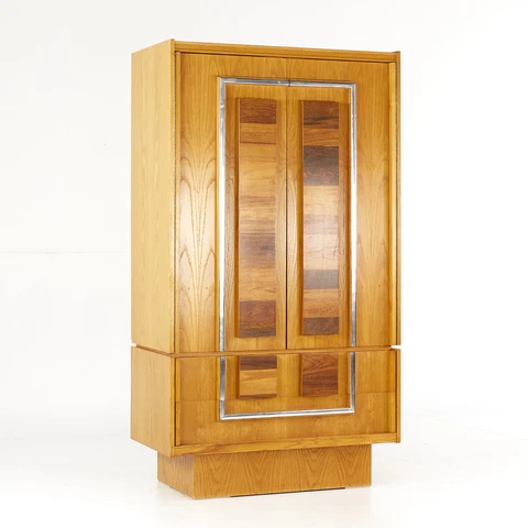 Canadian Brutalist Mid Century Rosewood Oak and Chrome Armoire Cover