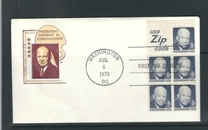USA SC # 1393b Eisenhower Booklet pane of 5 plus label . HF cachet - Picture 1 of 1