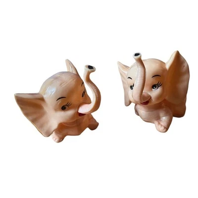 Vtg Lot Of 2 Wilton Plastic Celluloid Pink Elephant Cake Topper Hong Kong 3.5” - Image 1 of 4