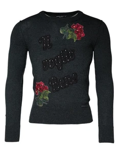Dolce & Gabbana Gris Adornado Jersey Cuello Redondo Hombre Suéter Auténtico - Imagen 1 de 5
