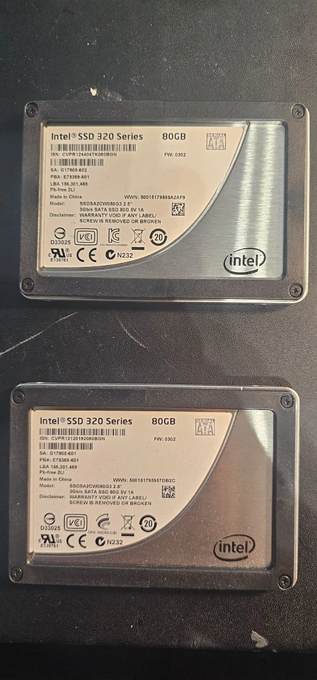 2 x Intel SSDSA2CW080G3 2.5 in SATA Solid State Drive SSD - Image 1 of 1