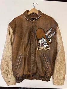 Vintage 1990s Exclusivos Baez X Looney Tunes Bugs Bunny Leather Jacket M - Picture 1 of 6