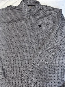 CINCH Mens Gray Medallion Print Modern Fit Button Down Logo Western Shirt XS - Picture 1 of 6