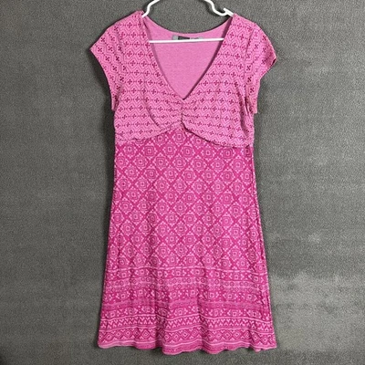 Vestido Athleta Mujer XL Rosa Geométrico Manga Corta Cuello en V Acanalado Estilo Boho Foto 1 de 4