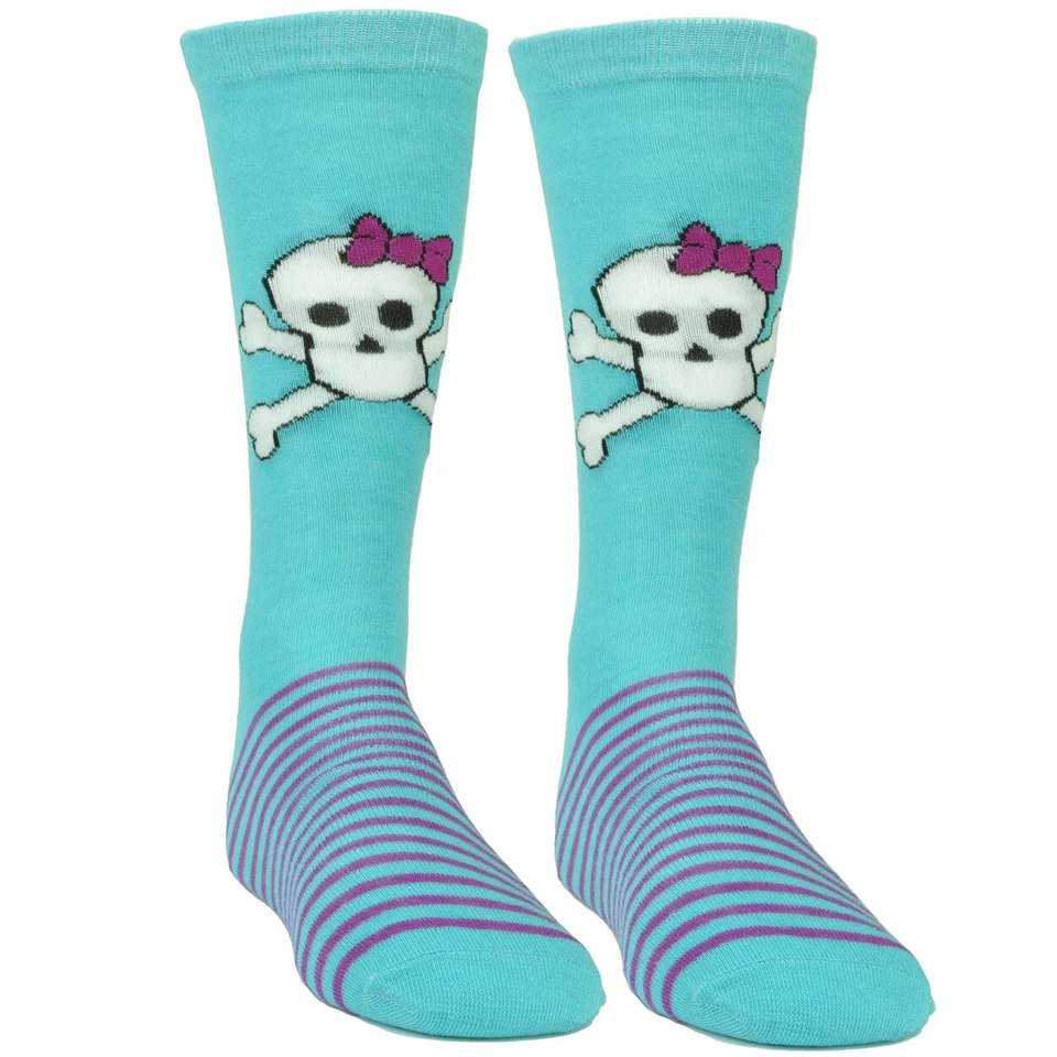 Calcetines Largos Rosa Diseño Galleta Calavera Gráfico Aqua Púrpura Rayas Talla 6-12 Para Mujer Foto 1 de 1