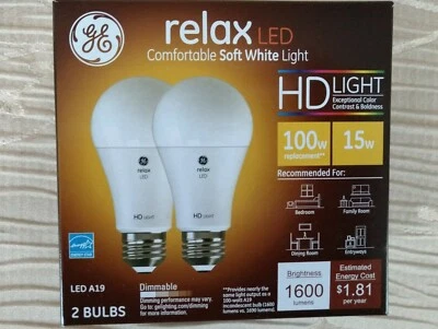 GE Relax HD LED Light Bulbs, Soft White, 1600 Lumens, 15-Watts, 2-Pk. - Image 1 of 4