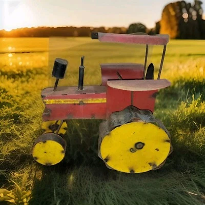 20" Big Antique Tractor Toy Tin Metal Folk Art Farm Yard Decor Handmade - Image 1 of 4