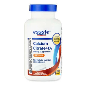 Equate Calcium Citrate + D3 Petites Tablets Dietary Supplement, 200 Count - Picture 1 of 9