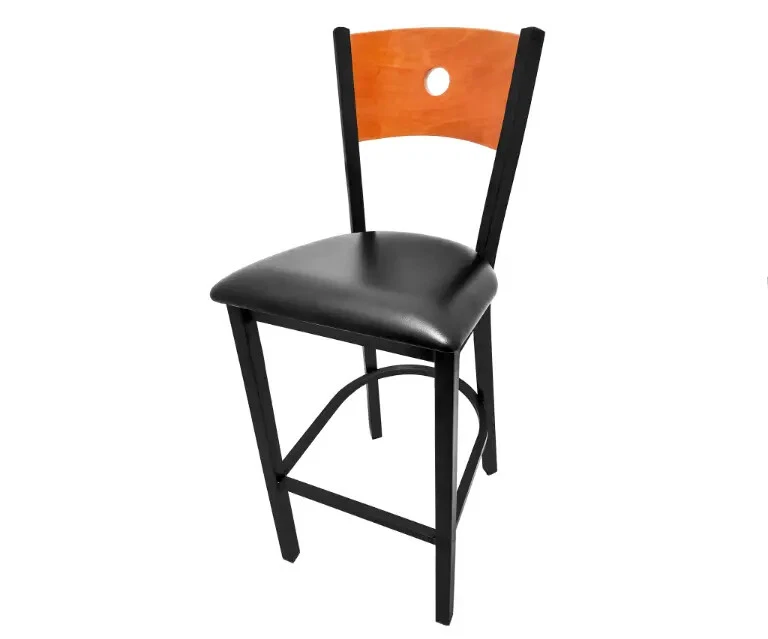 橡木街制造靶心木背金属框架吧凳带乙烯基座椅 — 第 1/3 张图片