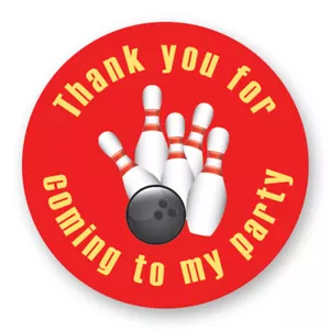 40mm Bowling Pin & Ball "Thank You for Coming to My Party" Round Birthday - Picture 1 of 1
