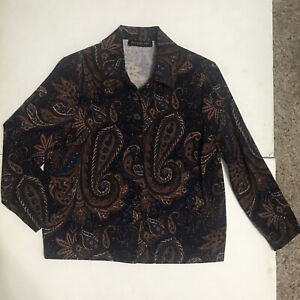 Briggs New York Jacket Size PM Suit Outer Brown Blue Paisley Long Sleeves 2254