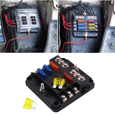 6Way Car Boot Power Distribution 12/24V Blade Fuse Holder Box Block Panel Board - Image 1 of 4