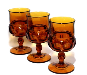 Indiana Glass Colony Kings Crown Wine Water Goblet Dark Amber Set 3 - Picture 1 of 6