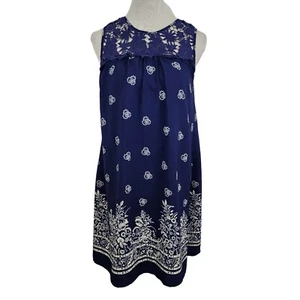 Altar'd State Dress Women's Small Crew Neck Sleeveless Floral Lace Blue Mini - Picture 1 of 8