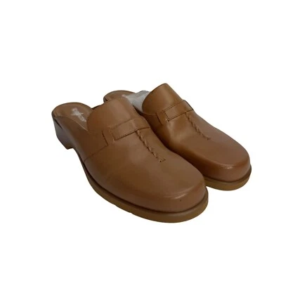Vintage Worthington Tan Leather Slip-On Mules Small Heel Women's Size 8M - Image 1 of 4