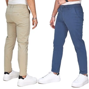 Pantalone Uomo Slim Fit Elegante Cotone Elasticizzato Tasca America Blu Beige - Foto 1 di 31