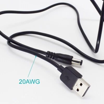 1Pc 1M/3.3FT USB 2.0 Male to 5.5x2.1mm Male 20AWG DC Power Charger Cable - Image 1 of 4