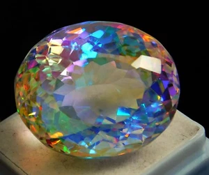 Certified 61.90 Ct Natural Brazilian Multi-Color Mystic Topaz Oval Cut Gemstone - Picture 1 of 3