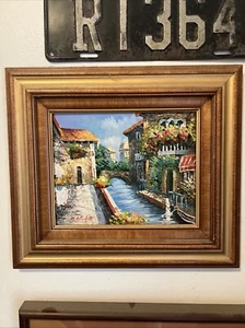 Venice Canal oil painting signed colorful beautiful artwork framed vintage - Picture 1 of 17
