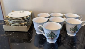Nikko Happy Holidays 7 Cups & Saucers Set Christmas Tree New - Picture 1 of 5