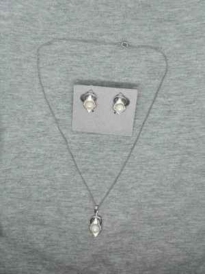 Conjunto de pendientes de perlas de plata de ley 925 JF de colección collar de eslabones de cadena Foto 1 de 4