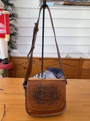 Bolso Bandolera Patricia Nash Cuero Tooled Cartera Solapa Frontal Western Saddle Marrón Foto 1 de 4