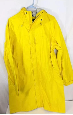 LL Bean 3/4 Length Baggy Raincoat XL Yellow  Nylon Tek Hooded W/pockets - Image 1 of 4
