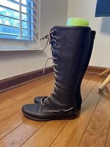 Timberland Kniehohe Stiefel Damen Braun Leder Bootsschuh Größe 6,5 Schnürschuh Reißverschluss - Bild 1 von 8